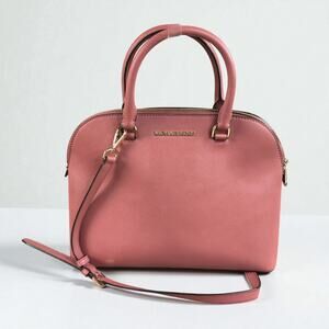 MICHAEL KORS Cindy Dome Satchel Saffiano Leather Bag Pink Classic Elegant Classy